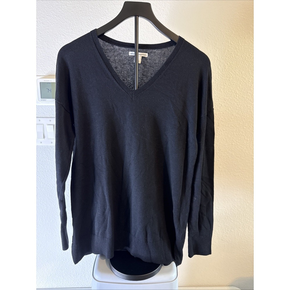 Amazon Essentials Women's Lightweight V-Neck Sweater Black Size Large